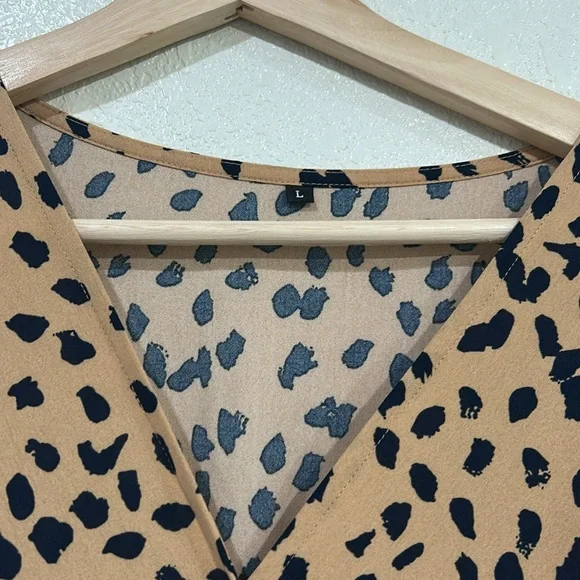 NO BRANCH WOMEN TAN BLACK LEOPARD PRINT MAXI DRESS Sz LG - Picture 7 of 11